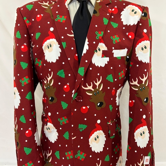 Oppo Suits Christmas Holiday Santa/ Rudolph Red Mens Suit Jacket - Picture 10 of 10